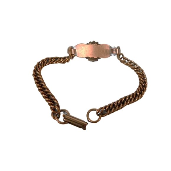 Copper Color Womens Bracelet Curved Center Faux Turquoise Bead 7 - 7 1/8 Inches - Picture 6 of 9